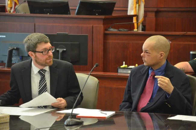 Joseph Bova, right, wanted to fire his public defender, Josh Mosley. Mosley filed the motion for a new trial, heard and denied on Tuesday. (© FlaglerLive)