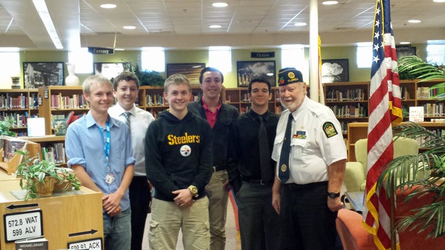 The five Boys State nominees with American Legion Flagler Post 115 representative George Stockley.  From left, Hayden Ore, Will Gibbs, Evan Ore, Devin Ritter, Alex Lull and Stockley.