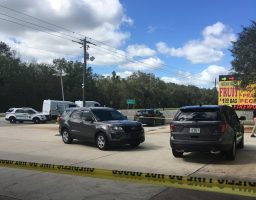 The scene in front of the BP gas station on U.S. 1 this afternoon. (© FlaglerLive)