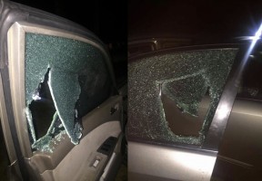 The damage thieves caused to 25-year-olds Kaitlyn Smith's car before stealing $40. 