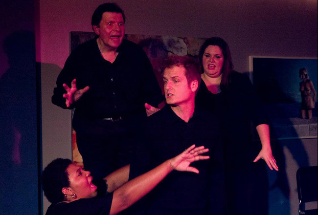 Channeling Jacques Brel's demons at the City Repertory Theatre: from left, Laniece Wilson, Manny DaMata, Brett Cunningham and Kelly Nelson. (City Repertory Theatre)