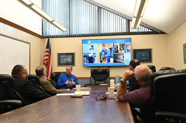 Peter Roussell, the city utility's deputy director, addressing Cotton and Gambaro near the end of this morning's briefing. (© FlaglerLive)