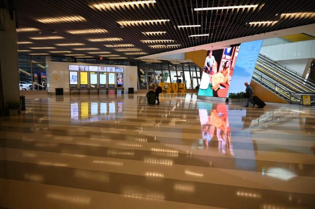 That empty feeling: the street-level area of the Brightline station in Miami. (© FlaglerLive)