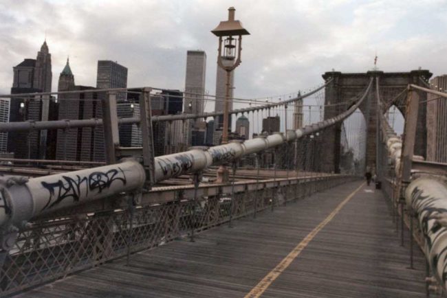 Brooklyn Bridge, maybe in 1979. (© FlaglerLive)