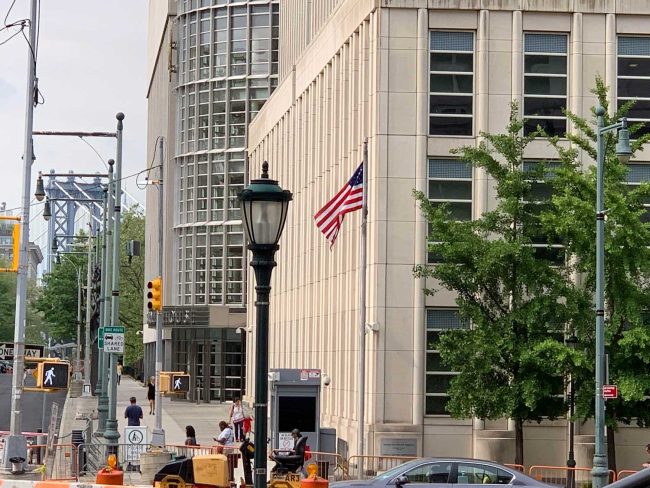 I became a citizen in a December 1986 ceremony at what was then the named the Emanuel Celler Federal Building, the more modest structure to the right, that was supplanted in the late 1990s by the $200 million addition to the left, which became know, appropriately for its more bullying presence, the Theodore Roosevelt United States Courthouse. (© FlaglerLive)