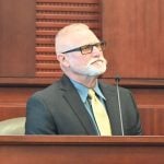 Bryan Jackson, testifying in his son's sentencing hearing for a hit-and-run conviction in June 2025. (© FlaglerLive)