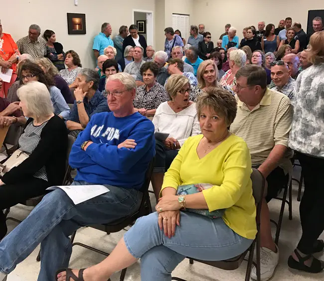 Before the meeting, as the crowd was still swelling at last week's Bunnell zoning board hearing. (© FlaglerLive)