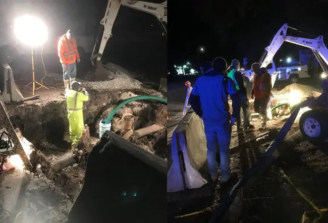 Bunnell crews worked in frigid weather to fix a watermain leak. (Facebook)