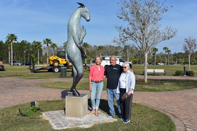 'Burro With Bird on His Shoulder,'  Copper Tritscheller's nine-foot sculpture central park palm coast