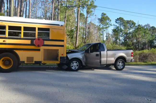 The crash on Laguna Forest Trail in Palm Coast this morning. (© FlaglerLive)