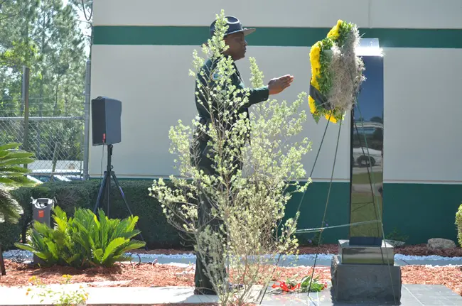 The Flagler County Sheriff’s Office’s Calvin Grant at a ceremony for fallen law enforcement officers two years ago. (© FlaglerLive)