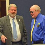 County Administrator Jerry Cameron, left, gave County Commissioner Dave Sullivan inaccurate or confused information on Monday when asked about the financing of the proposed Sheriff's Operations Center. (© FlaglerLive)