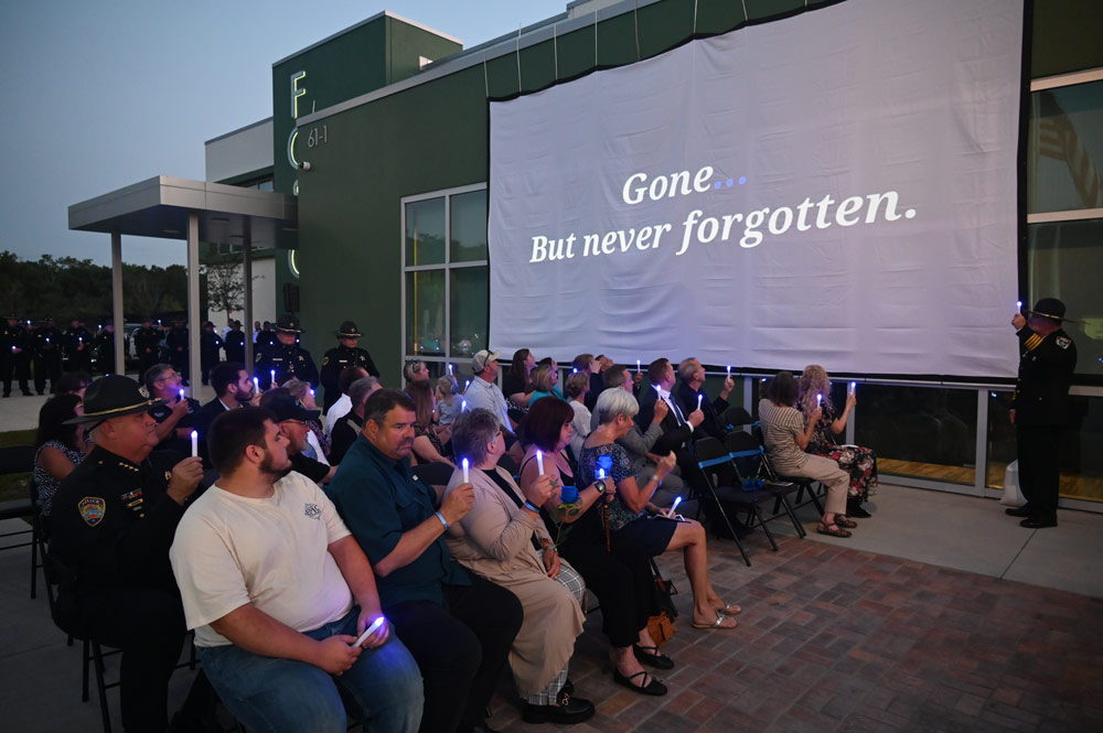 The candlelight moment during the annual memorial for fallen officers at the Flagler County Sheriff's Office Wednesday evening. (© FlaglerLive)