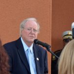 Former Palm Coast Mayor Jim Candfield, speaking at the dedication of the new City Hall in Town Center in 2015. (© FlaglerLive)