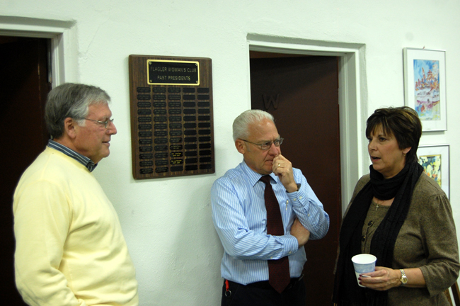 A congenial bunch: From left, Phil Busch, Marshall Shupe and Kim Carney, the three candidates for mFlagler Beach City Commission, before their forum at the Flagler Women's Club earlier this month. (© FlaglerLive)