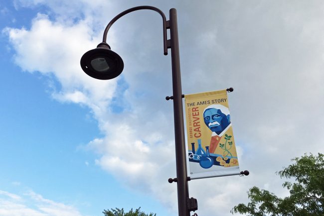 The Carver Center in Bunnell holds a Road to Success Open House this weekend. See below for details. Above, a banner of George Washington Carver in Ames, Iowa, where he was the first black student to attend Iowa State, then the college's first black faculty member. (© FlaglerLive)