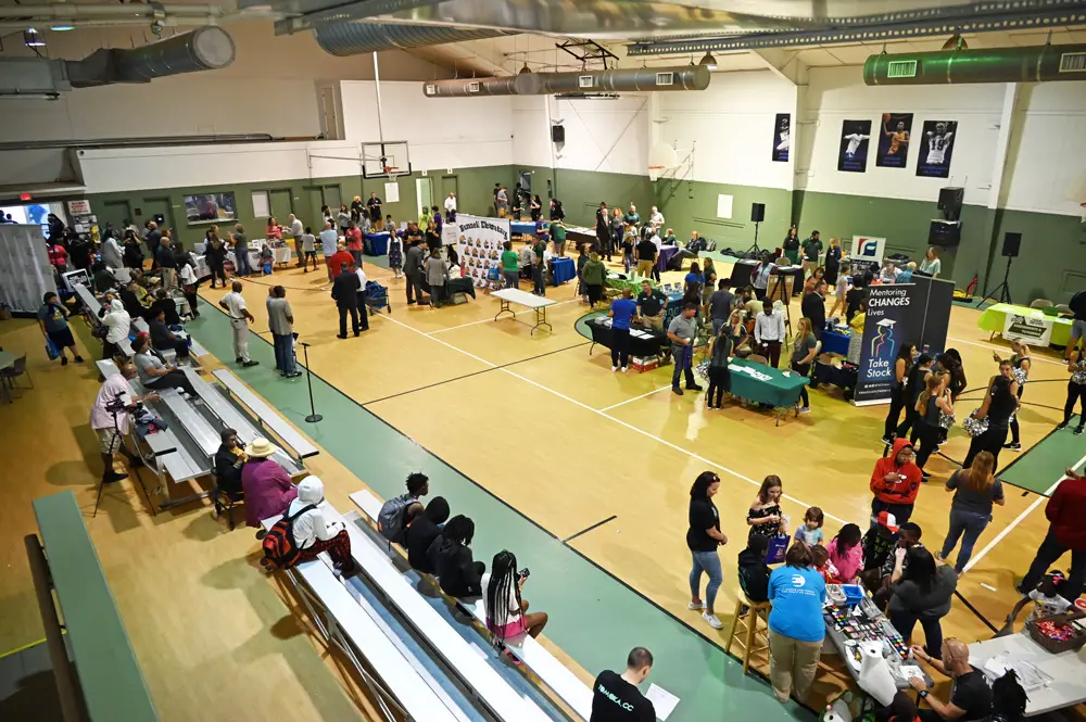 The Carver Center gym before a town hall organized by Superintendent LaShakia Moore in  late September. (© FlaglerLive)