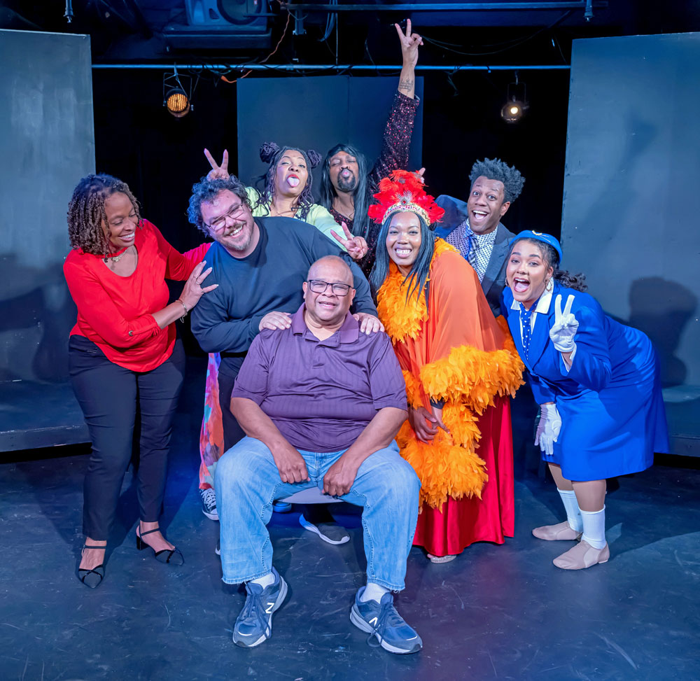 The cast and crew of City Repertory Theatre’s “The Colored Museum” includes director Sal Jones, front, and back from left: Melinda Morais, assistant director Beau Wade, Laniece Fagundes, Kelvin Niebla, Vanessa Pierson, Brent Jordan and Phillipa Rose. Photo by Mike Kitaif