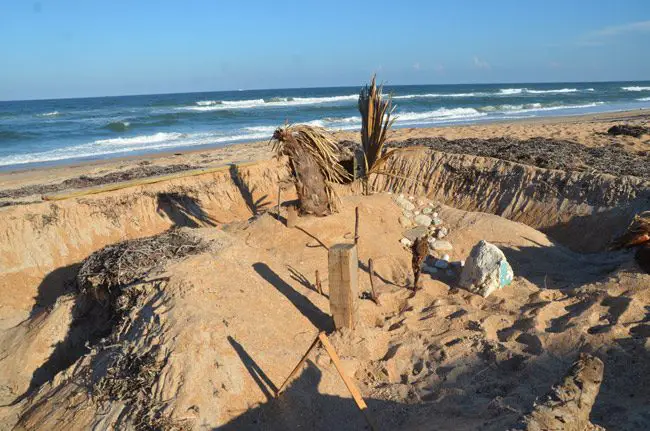 An elaborate sand castle spotted in Flagler Beach, near the Winery. (© FlaglerLive)