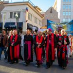 Catholic bishops invited by Mark Seitz, center, the bishop of El Paso, Texas, lead a march in solidarity with migrants on March 24, 2025, in downtown El Paso.