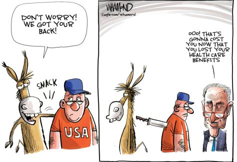 Democrats cave on shutdown by Dave Whamond, Canada, PoliticalCartoons.com
