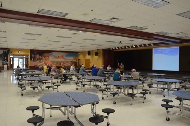 Cavernous charter: Wednesday evening's second of four Palm Coast charter-review workshops, held at Indian Trails Middle School, drew as few people as the first one did. The charter is Palm Coast's constitution. The city is putting on workshops ostensibly to involve the public in reviewing the document and propose changes, but participation is strictly limited, and the workshops don't involve any public discussions. Wednesday's meeting drew a little over a dozen people, including a former mayor, a former council member and a sitting advisory council member, along with several who had attended the first meeting. City staffers, council members and the 'facilitator' totaled 10 people. Only two council members showed up, down from four at the last meeting. The Observer and the News-Journal, which had covered the first meeting, did not cover this one. We did not find it necessary to stay long, either. (c FlaglerLive)