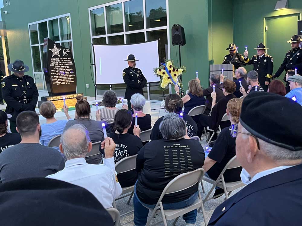 The annual memorial to fallen law enforcement officers took place at the Sheriff's Operations Center in Bunnell at dusk Thursday. (FCSO)