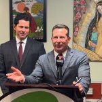 Attorneys Jose Baez, at the lectern, and Phil Arroyo this afternoon during a press conference streamed on Instagram. (© FlaglerLive via Instagram)