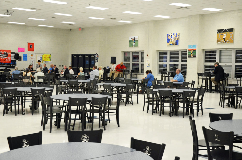 One of the charter review committee workshops in 2017, at Matanzas High School. Like other such workshops, it was barely attended, and the City Council sat as its own committee. Then0city Manager Jim Landon is to the right. (© FlaglerLive)
