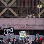 A crowd outside the Hennepin County Government Center in Minneapolis on April 20, less than two hours before the Chauvin verdict was announced. (Chad Davis)