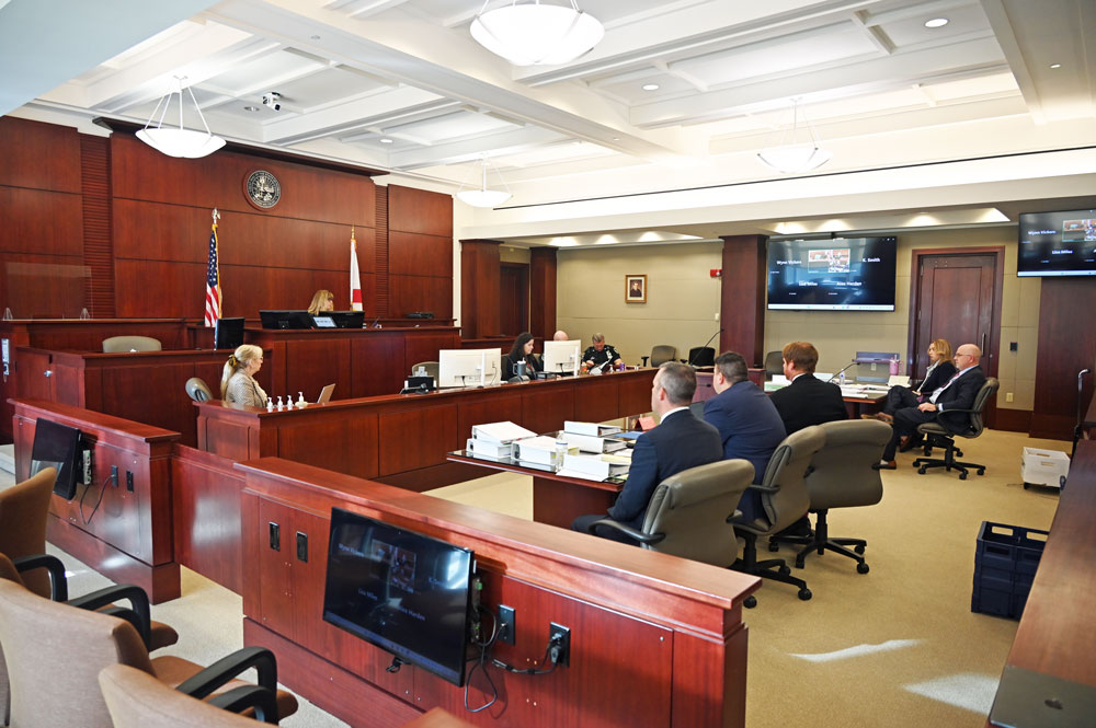 The chessboard at the beginning of what was to be a day-long hearing. It lasted 12 minutes. (© FlaglerLive)