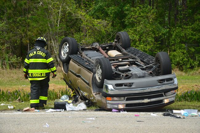 The Tahoe after a t-bone crash at Education Way and U.S. 1 today. (© FlaglerLive)