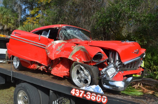 The Chevy after it was pulled out of the woods. Click on the image for larger view. (© FlaglerLive)