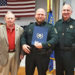 Flagler County Sheriff's deputy Austin Chewning received the American Legion Post 115’s Officer of the Year award. Commander David Hammond of the American Legion presented the award earlier this week, along with a donation to Sheriff Rick Staly for the for the Flagler Sheriff’s Employee Assistance Trust, which provide assistance to sheriff's employees and their families during a personal crisis. Chewning was the agency's own Deputy of the Year in January, an award he received at the banquest fund-raiser for the trust. (FCSO)