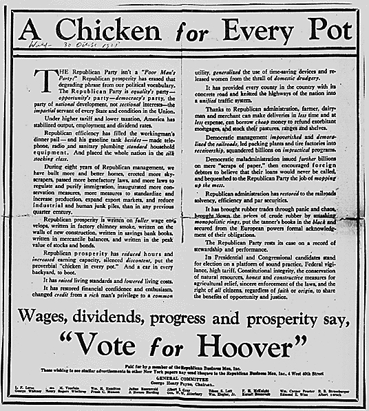 herbert hoover a chicken in every pot campaign ad 