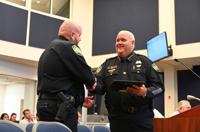 Police Chief Dave Brannon with Lt. Shane Groth. (© FlaglerLive) 