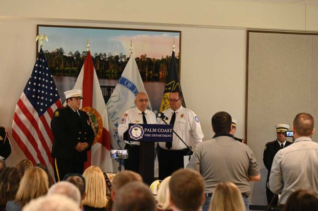 The chiefs with Patrick Juliano, left, who organized the ceremony. (© FlaglerLive)