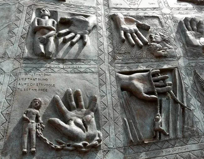 Detail from Michael Irving's memorial to child abuse victims. (Harvey K)