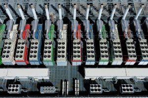 chillers on the roof of a data center from above, work to cool the equipment inside the building.