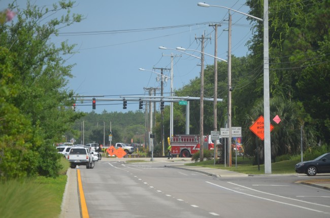 Old Kings Road toward SR100 was closed as a result of the chlorine spill. (c FlaglerLive)