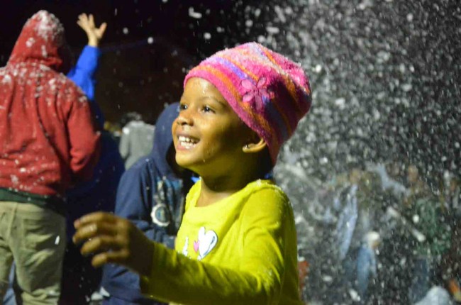 Her expression said it all: a young girl moments after the snow started falling in Bunnell. We did not get her name: if anyone knows it, please email it to us. (c FlaglerLive)