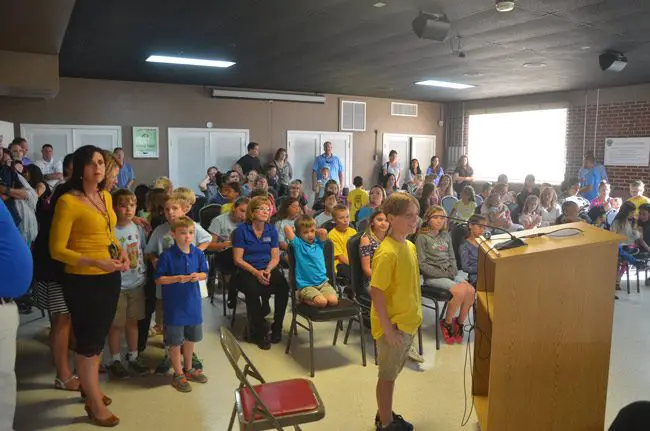 The Flagler Beach City Commission's board room was filled with a different sort of audience Wednesday during a Kids Town Hall. (© FlaglerLive)