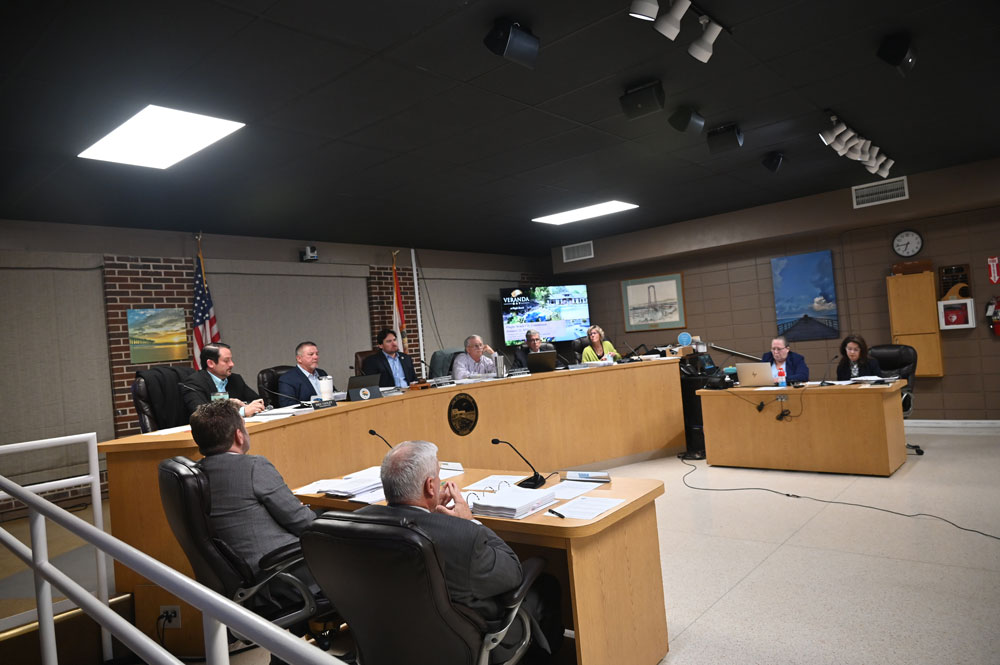 The Flagler Beach City Commission during its discussion on the annexation of Veranda Bay Thursday night. (© FlaglerLive)