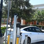 Palm Coast City Hall may not be as opposed to expanding the availability of electric vehicle charging stations from its singular location there, but only if private enterprise leads the way and leases public land. (© FlaglerLive)