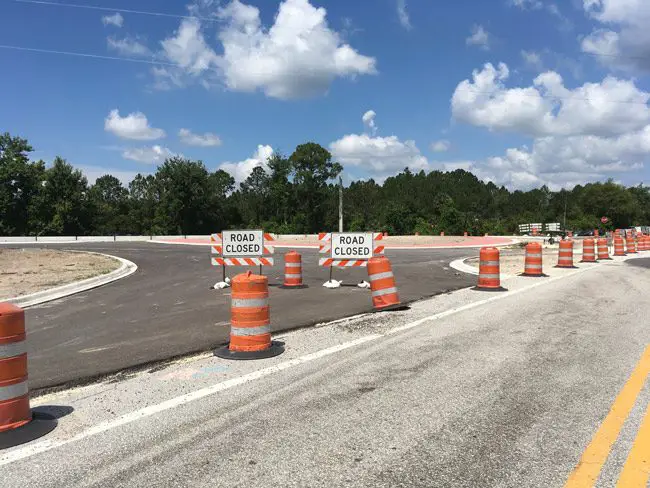The roundabout work site at Old Dixie and U.S. 1 has looked abandoned for weeks. (© FlaglerLive)