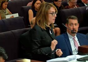 Coffey was not smiling when Lori Killinger, a representative of the short-term renters' association, spoke. (© FlaglerLive via Florida Channel)