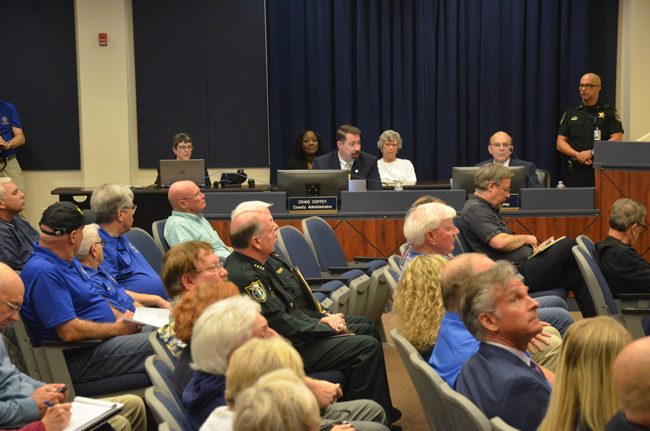 Administrator Craig Coffey addressing the county commission this evening as he presented his resignation plan. (c FlaglerLive)