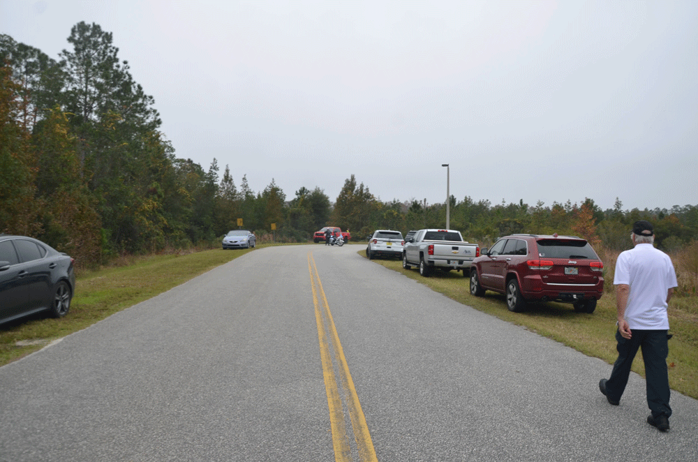 Commerce Parkway in Bunnell as it looks today. It curves to the right, where the Sheriff's Office's Operations Center has gone up. Once construction starts on the road, it will go straight and through scrubland to U.S. 1. (© FlaglerLive)