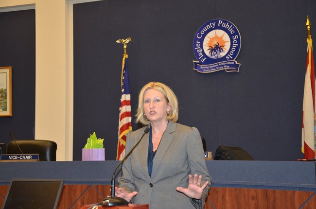 Commissioner Pam Stewart, during a visit to Flagler in 2012. (© FlaglerLive)