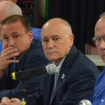 The four horsemen of the school board's apocalypse: from left, County Commissioners Dave Sullivan, Joe Mullins, Donald O'Brien and Greg Hansen. (© FlaglerLive)